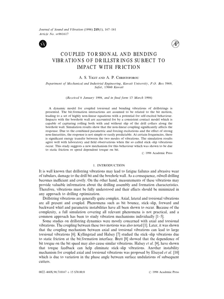 Christoforou1998 PDF | PDF | Rotation Around A Fixed Axis | Oscillation