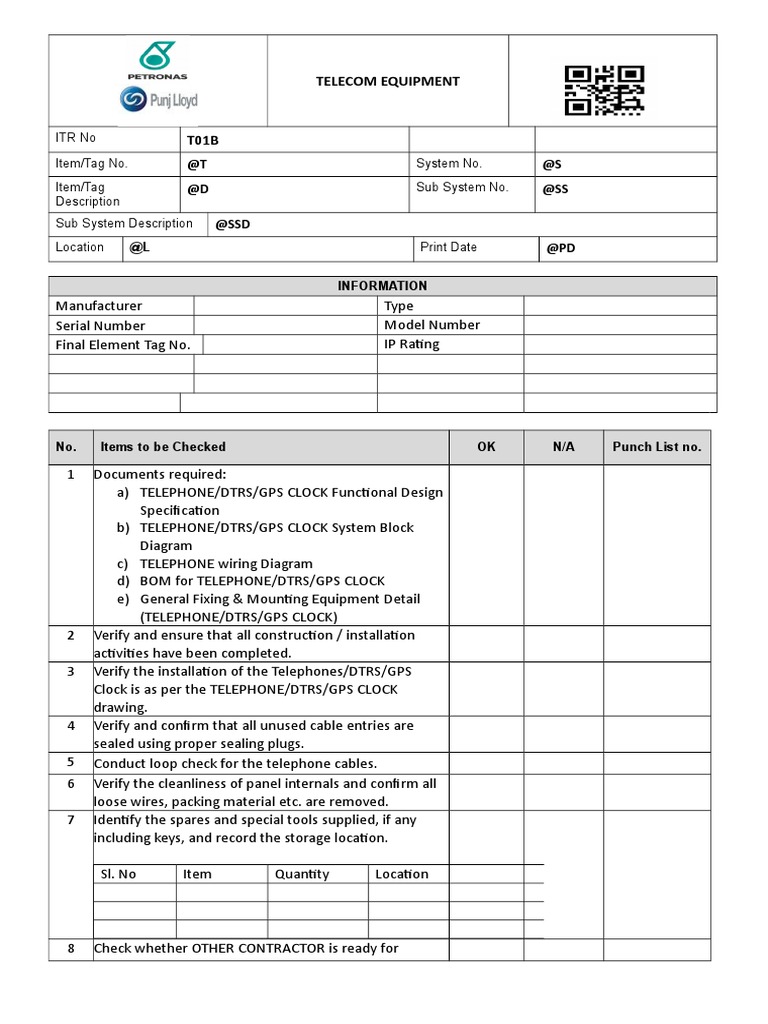 Equipment Installation Completion Report PDF