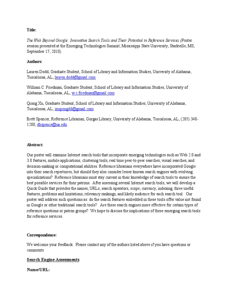 Web Beyond Google Handout | PDF | World Wide Web | Internet & Web