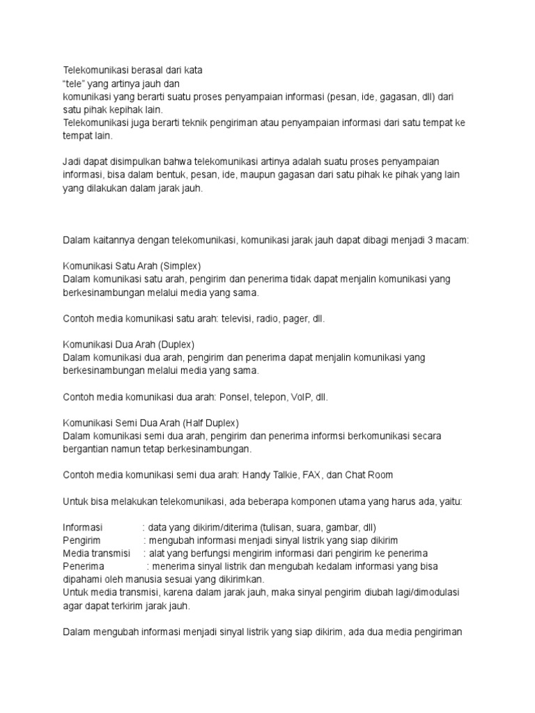 Telekomunikasi Berasal  Dari  Kata  Tele  Yang  Artinya  Jauh 