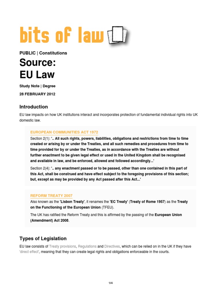 2 EU Source of UK Constitution | PDF | European Convention On Human ...