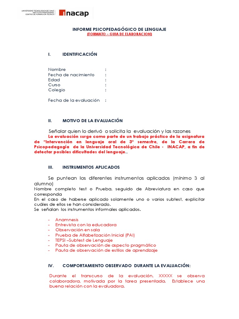 Informe Psicopedagógico INACAP TDAH | PDF | Evaluación | Aprendizaje