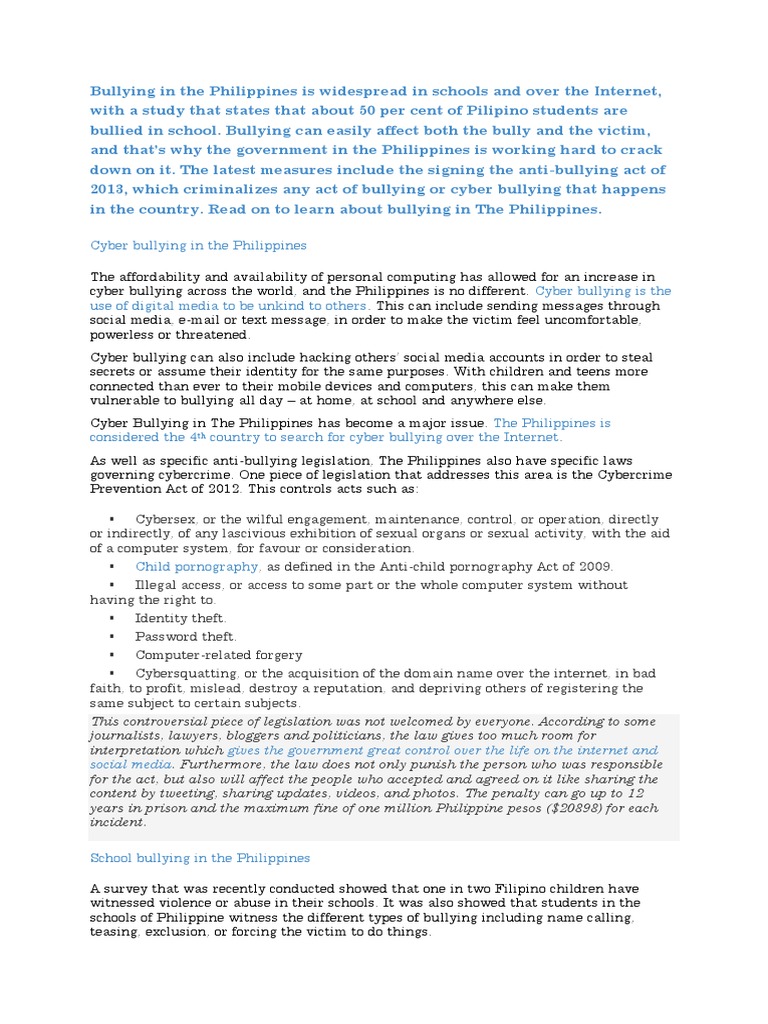 Research paper about bullying in the philippines image