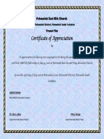 Certificate of Appreciation: Polomolok East SDA Church