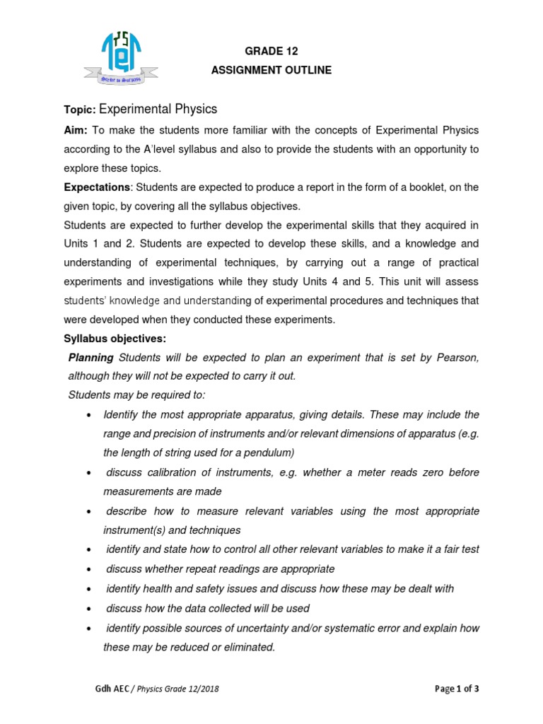 Assignmentdetails Physics 12 | PDF | Experiment | Science