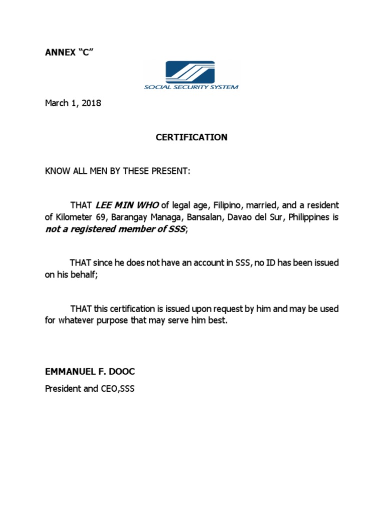 SSS Certification for Lee Min | PDF