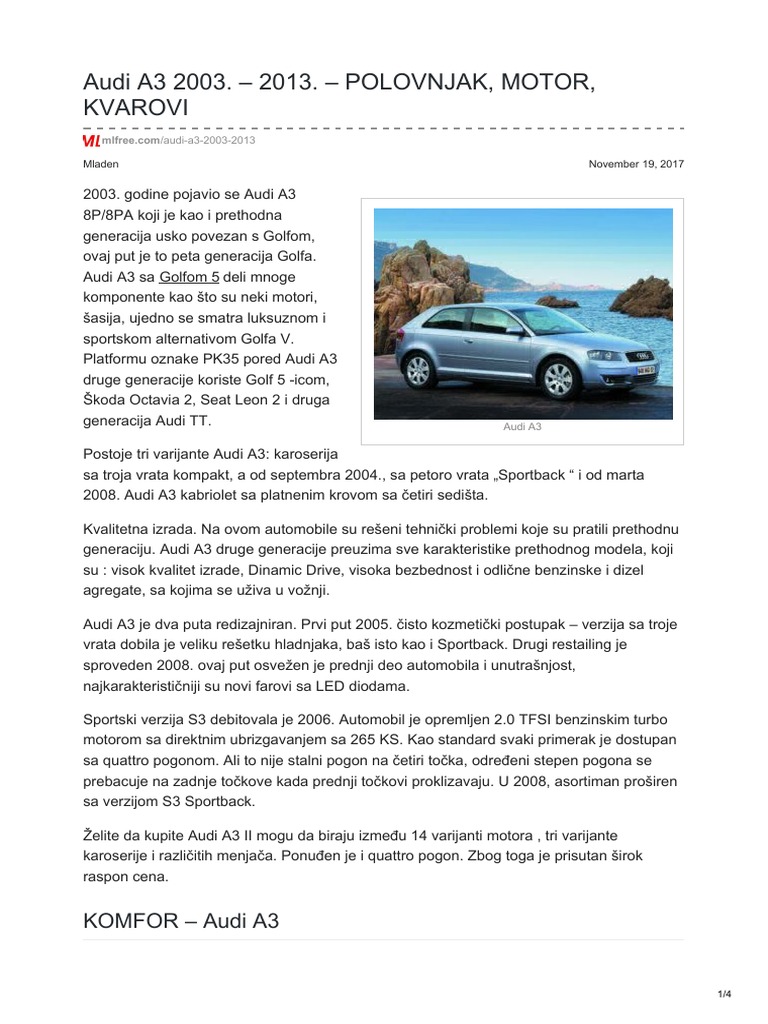 Audi A3 2003 2013 Polovnjak Motor Kvarovi | PDF | Veículo elétrico ...