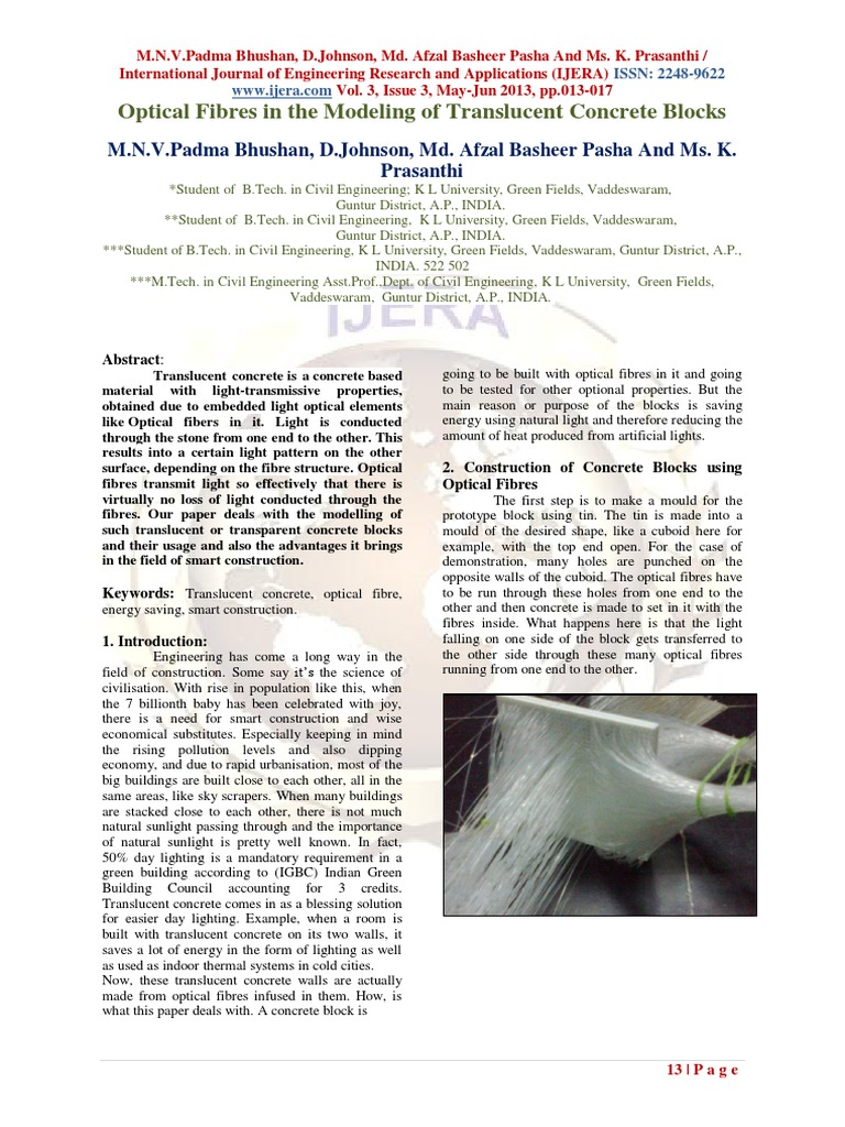 Optical Fibres in The Modeling of Translucent Concrete Blocks | PDF ...