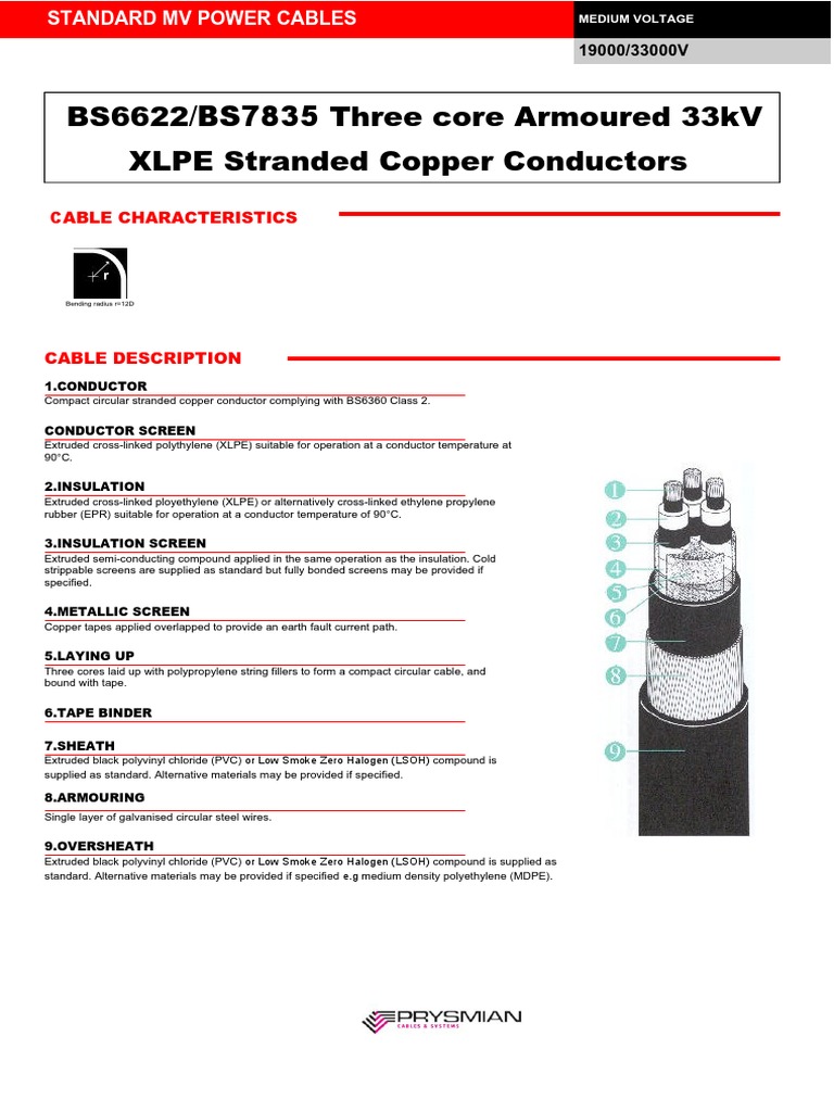 33kV Armoured Power Cable Specifications | PDF | Electrical Conductor ...