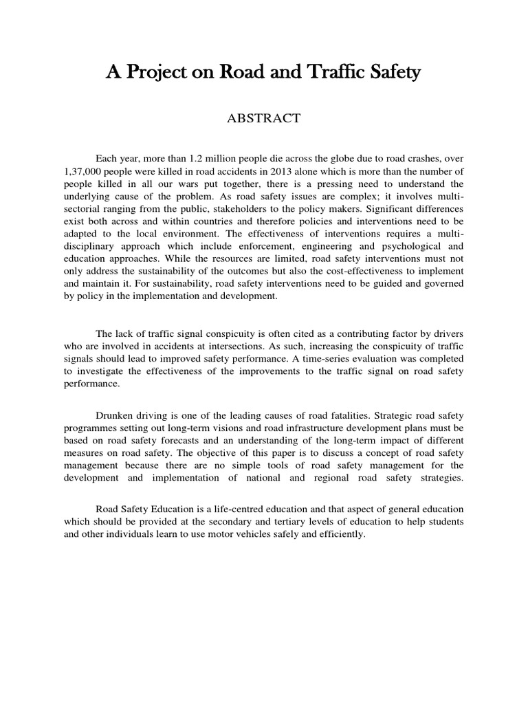 A Project On Road and Traffic Safety | PDF | Technology & Engineering