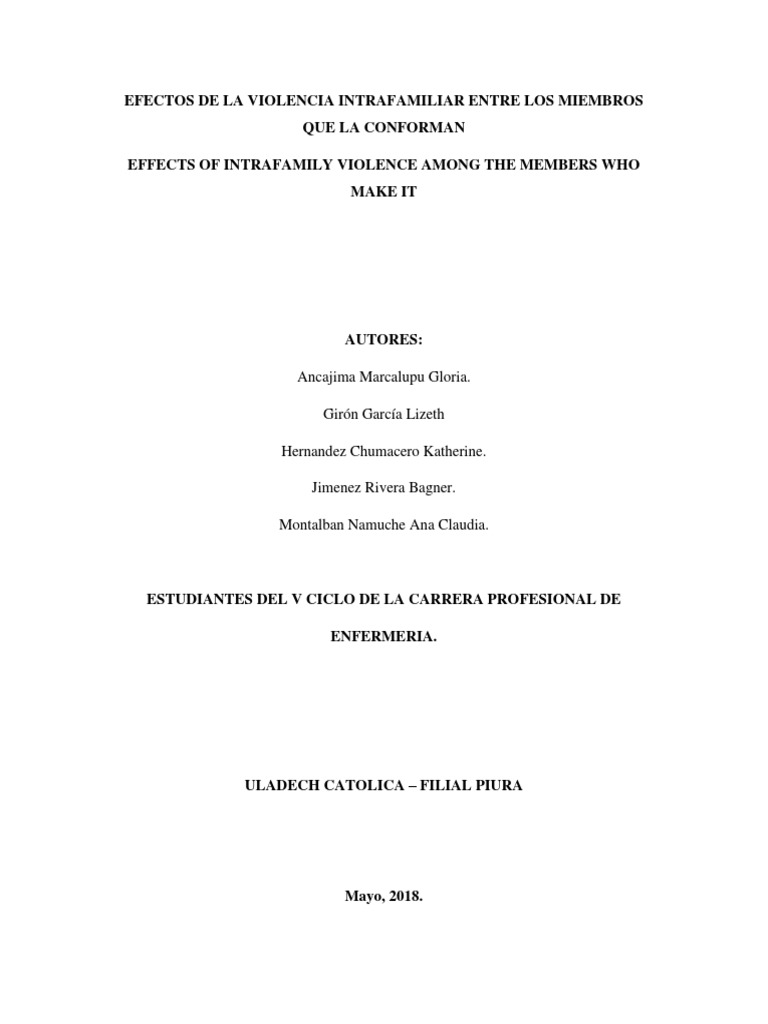 Efectos de la Violencia Intrafamiliar | PDF | Violencia doméstica ...
