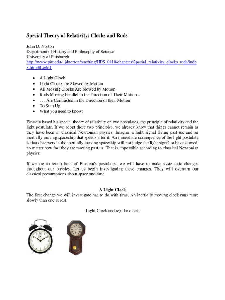 Special Theory of Relativity PDF Special Relativity Speed Of Light