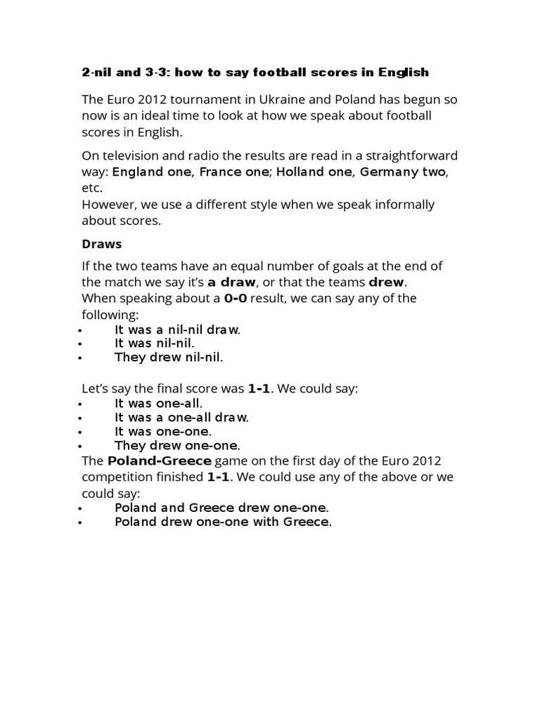 Football - How To Say Football Scores in English | PDF