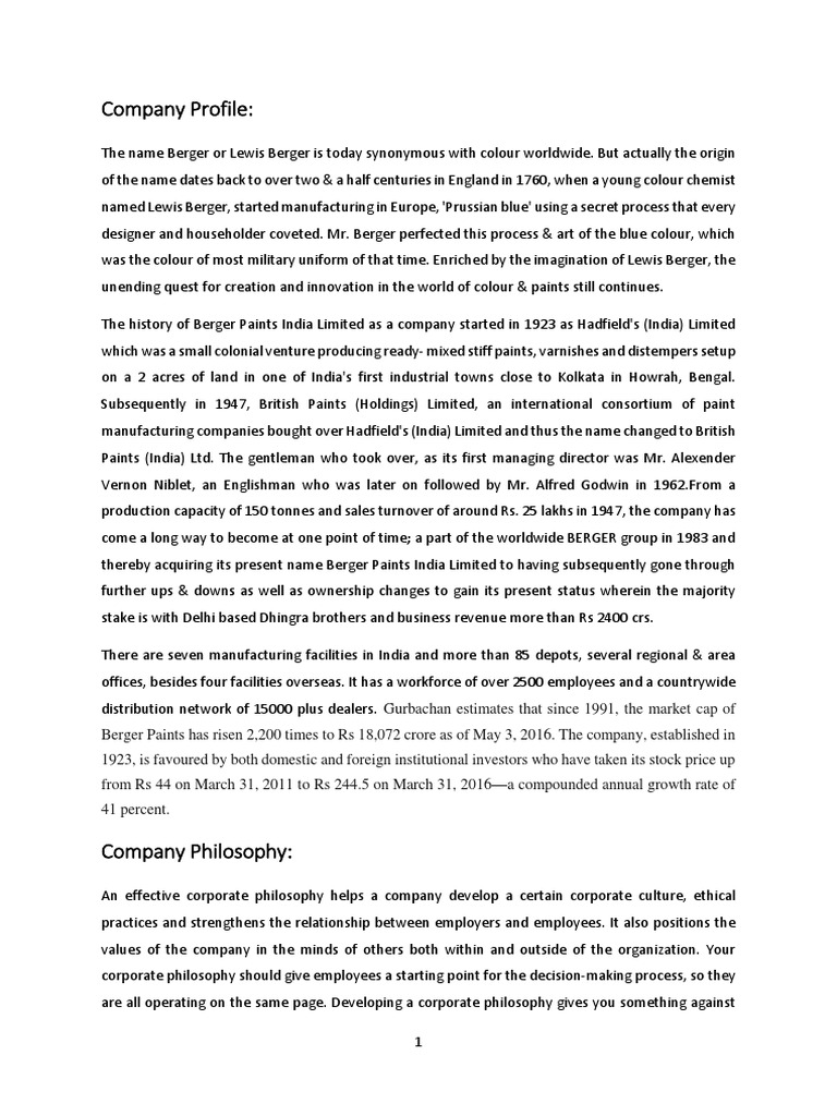 3 C Report of Berger Paint PDF Business