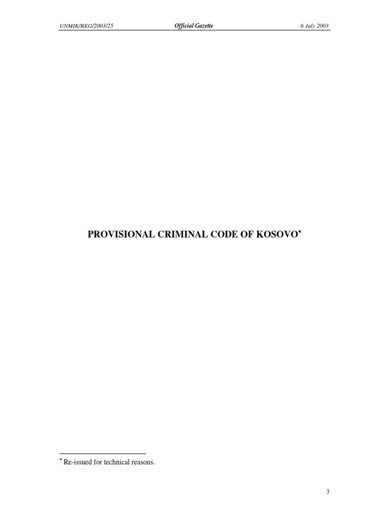 Provisional Criminal Code of Kosovo | PDF | Probation | Fine (Penalty)