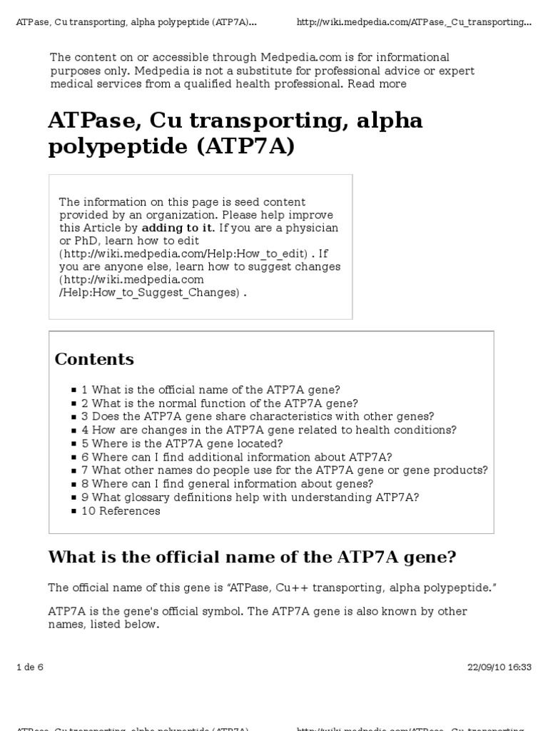 Atpase, Cu Transporting, Alpha Polypeptide (Atp7A) .. | PDF | Genetics ...