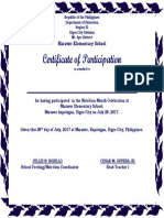 Certificate of Participation: Marawer Elementary School