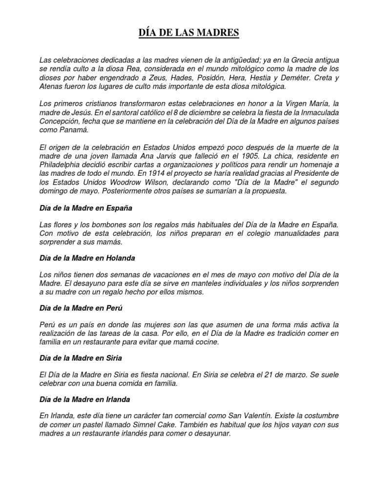 Lectura para 5° y 6° Primaria Sobre Día de Las Madres | PDF | Religión ...