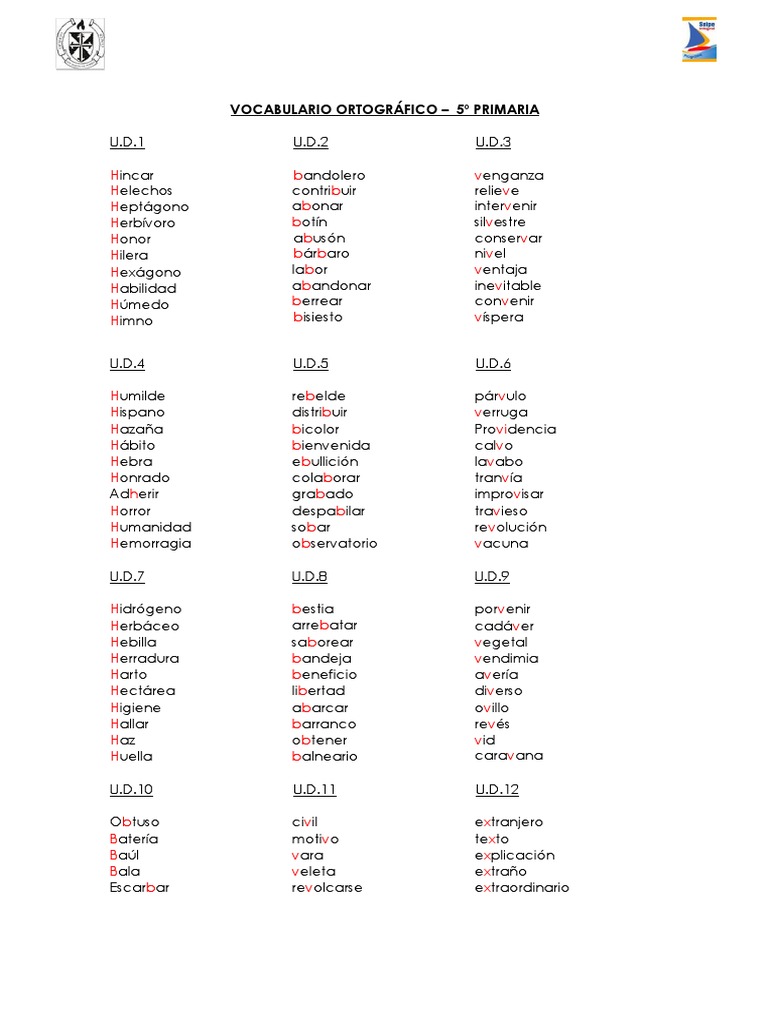 VOCABULARIO 5to Grado PDF