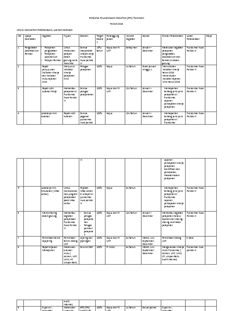 Rencana Pelaksanaan Kegiatan Puskesmas | PDF