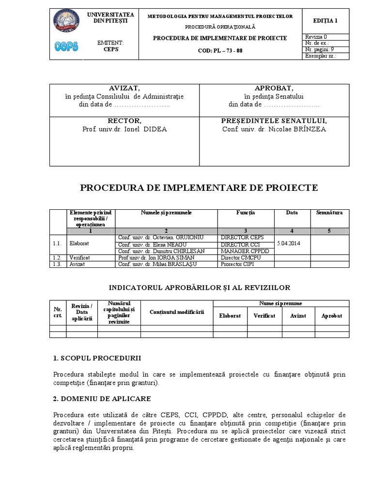 Procedura de Implementare de Proiecte | PDF
