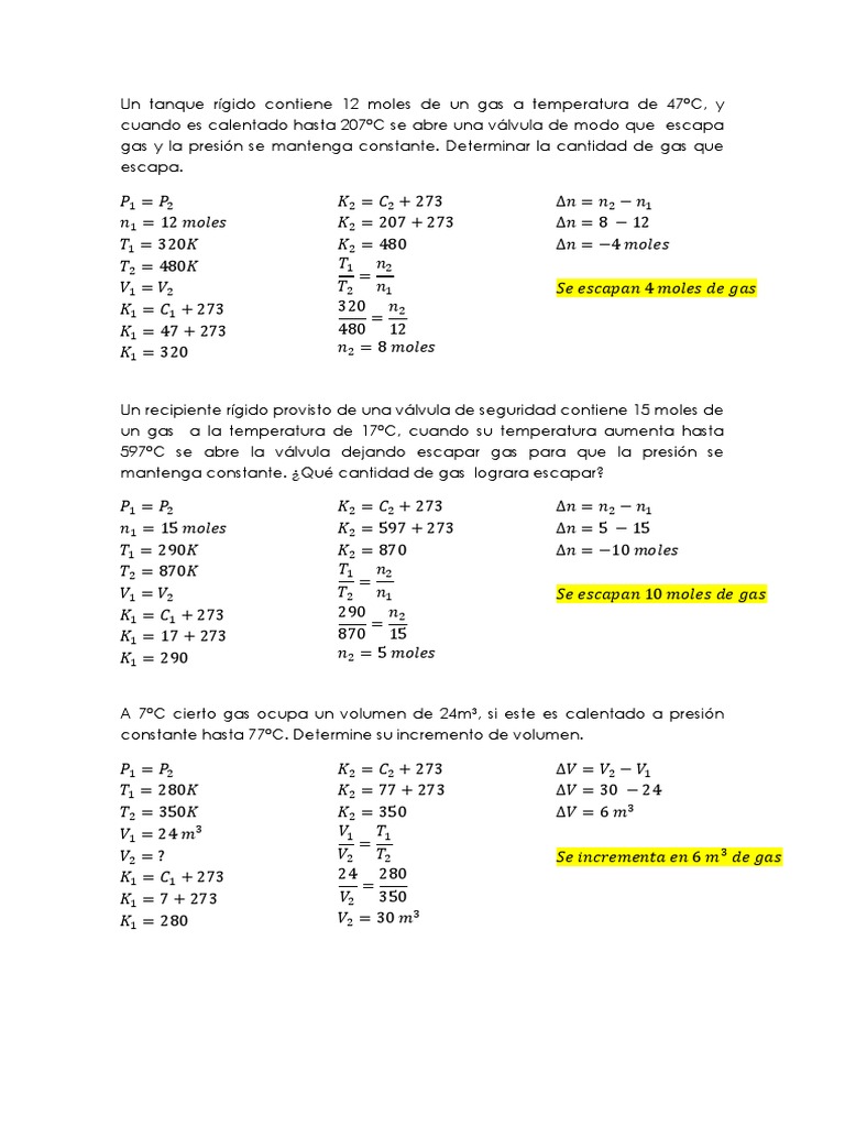 Problemas de Gas Ideal y Volumen | PDF | Gases | Mole (Unidad)
