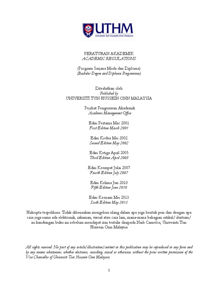 UTHM Academic Regulations | PDF