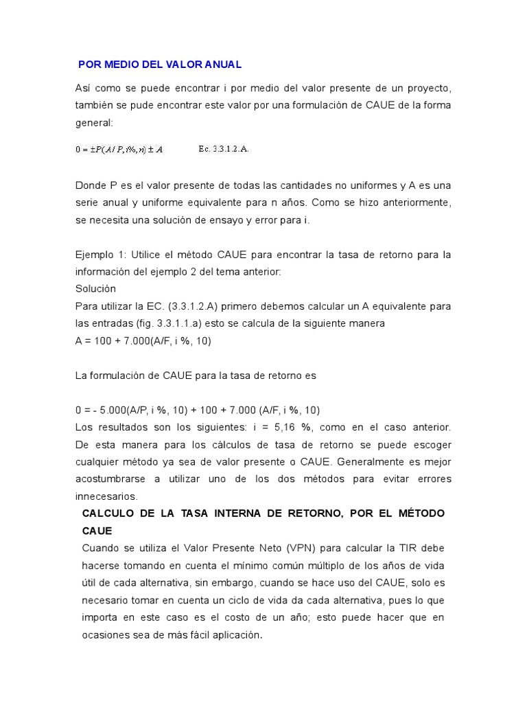 2.2 Metodo Valor Anual | PDF | Tasa interna de retorno | Enseñanza de ...