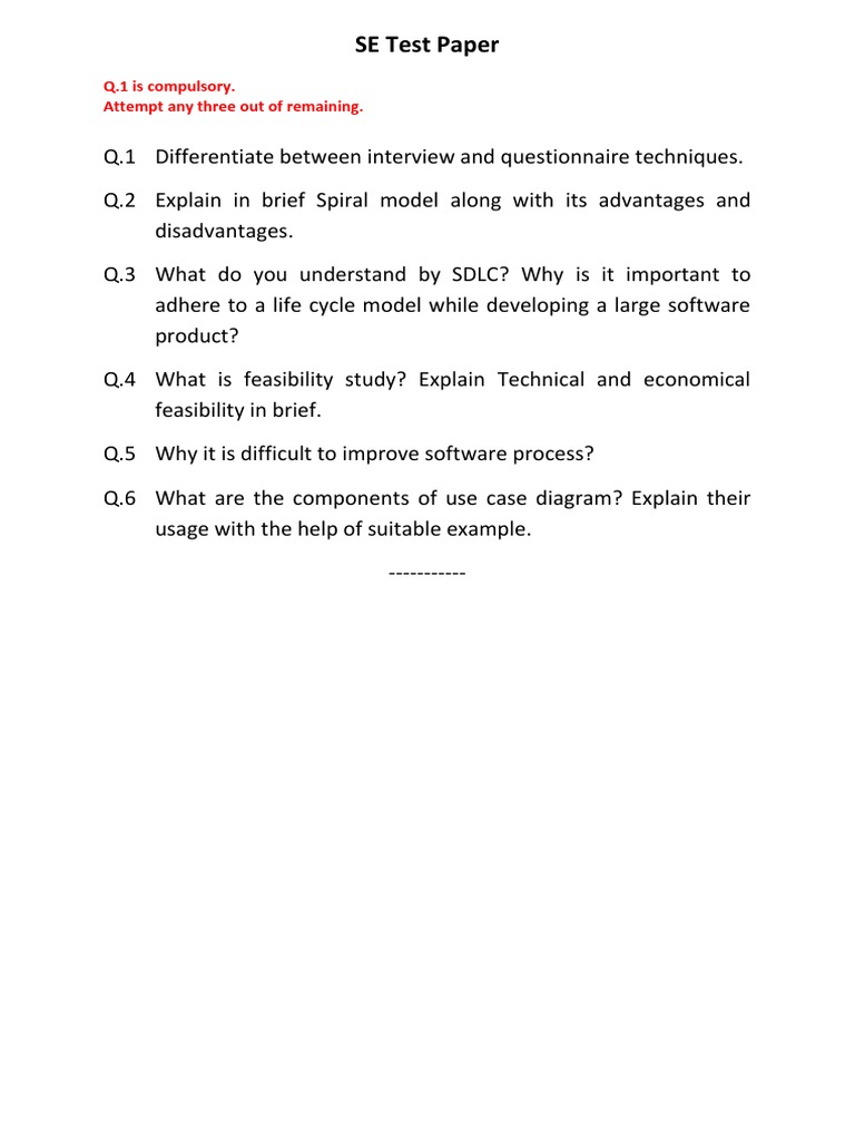 SE Test Paper on Software Development | PDF | Computers | Technology ...