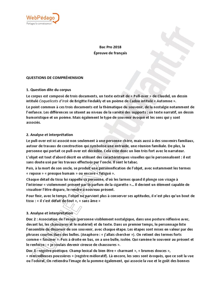 Sujet Bac Pro Français Le Jeu Corrigé Corrigé Bac Pro 2018 Français | PDF | Poésie