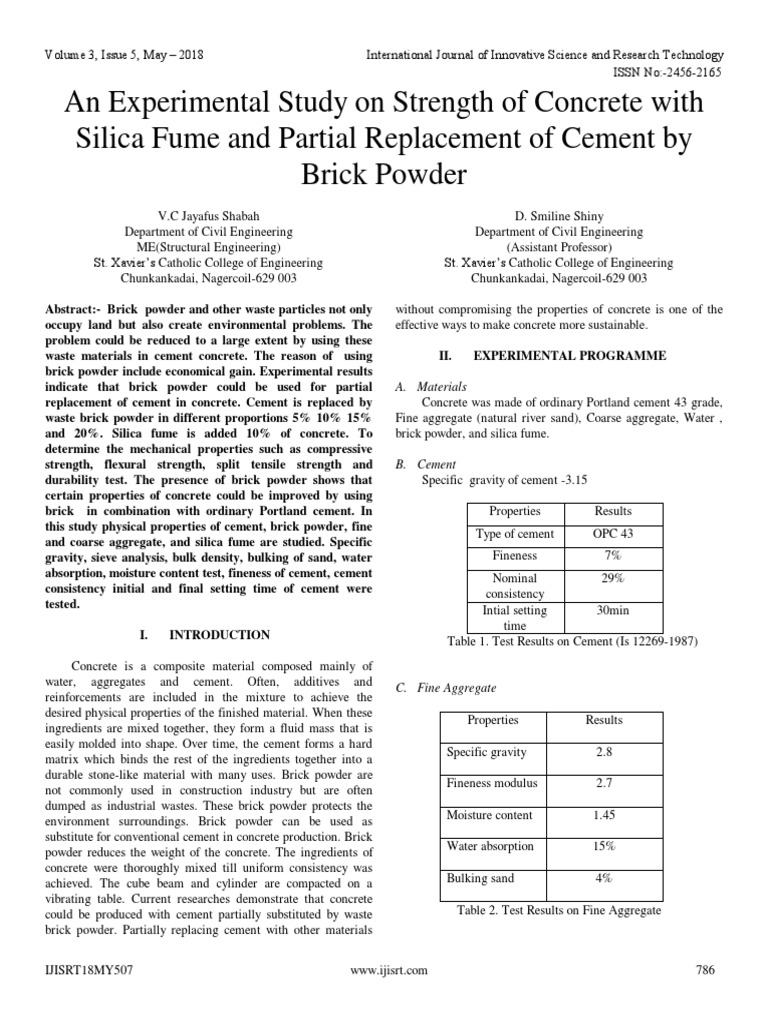 An Experimental Study On Strength of Concrete With Silica Fume and ...