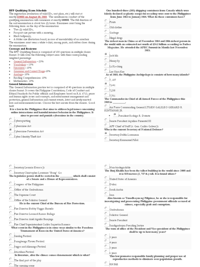 BFP Qualifying Exam Schedule | PDF | Seismology | Test (Assessment)