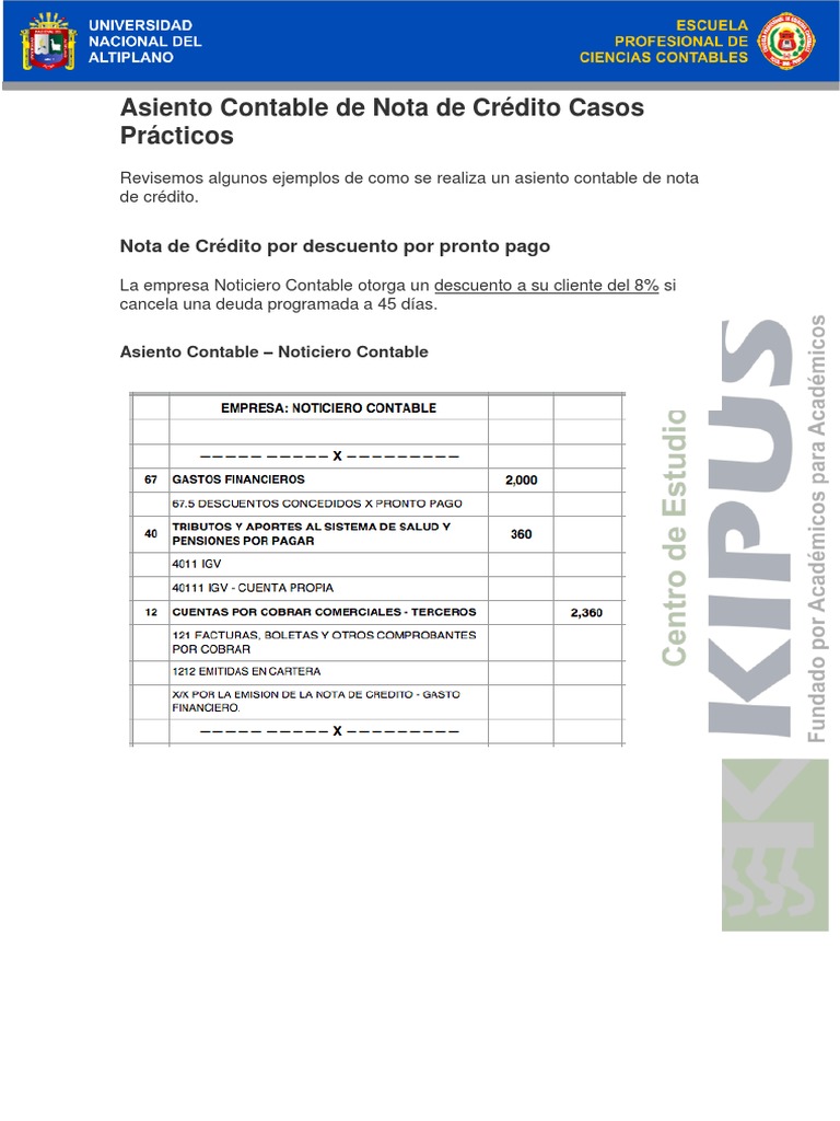 Asiento Contable de Nota de Crédito Casos Prácticos