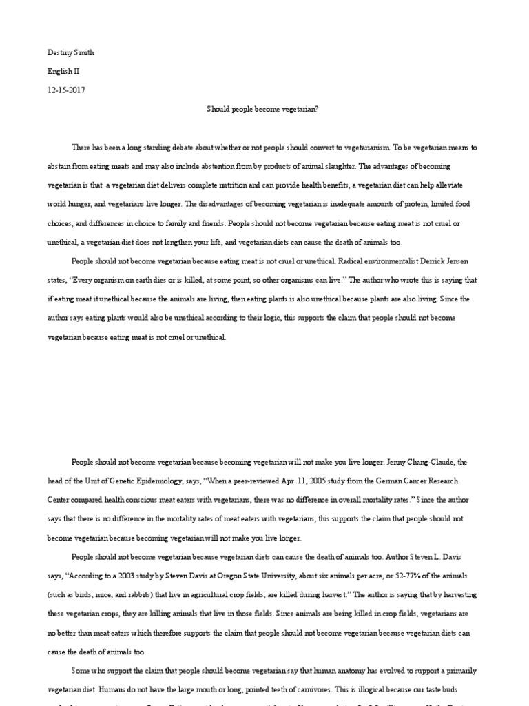english essay about vegetarian