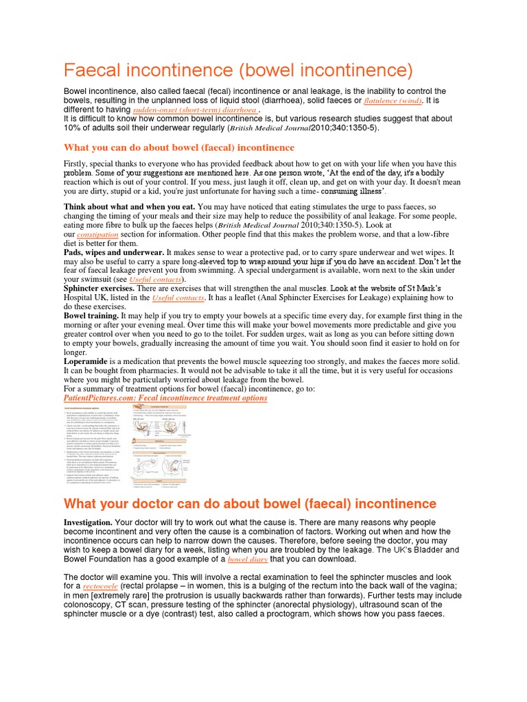 Managing Faecal Incontinence: Tips & Treatments | PDF | Urinary Incontinence  | Rectum