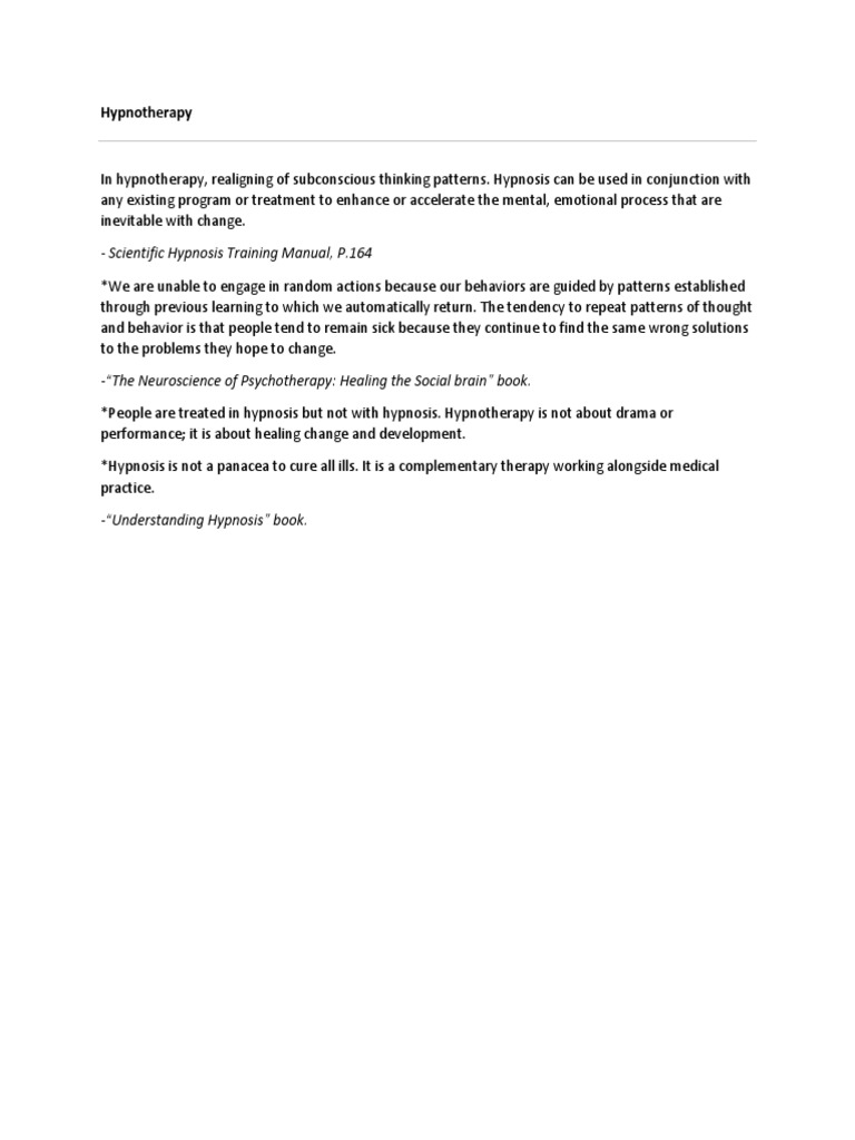 Hypnotherapy Scientific Hypnosis Training Manual P 164 Pdf Self