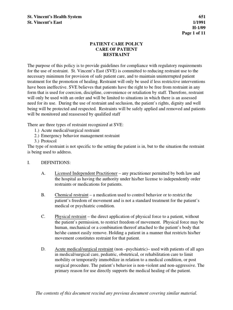 Restraint Policy Guidelines at SVE | PDF | Patient | Surgery