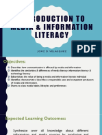 Introduction To Media & Information Literacy: Jomz D.Velasquez