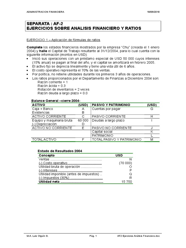 Ejercicios de Análisis Financiero | PDF | Estado de resultados | Hoja ...