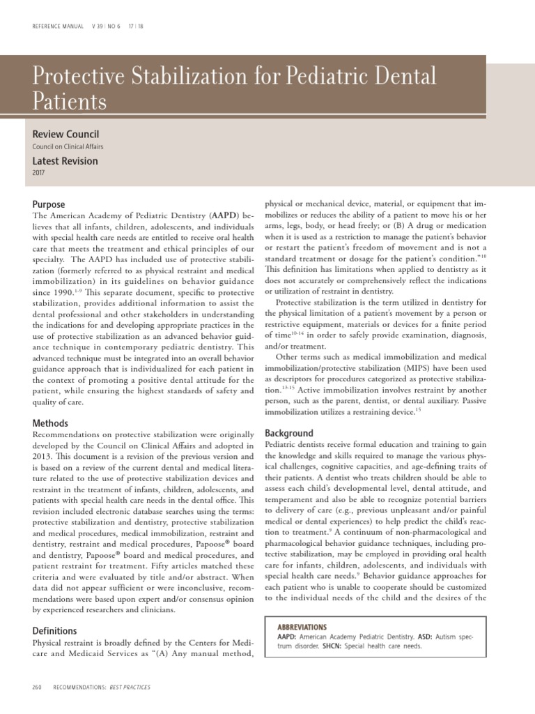 Protective Stabilization For Pediatric Dental Patients PDF