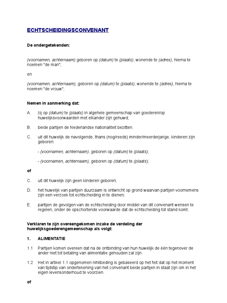 ECHTSCHEIDINGSCONVENANT model