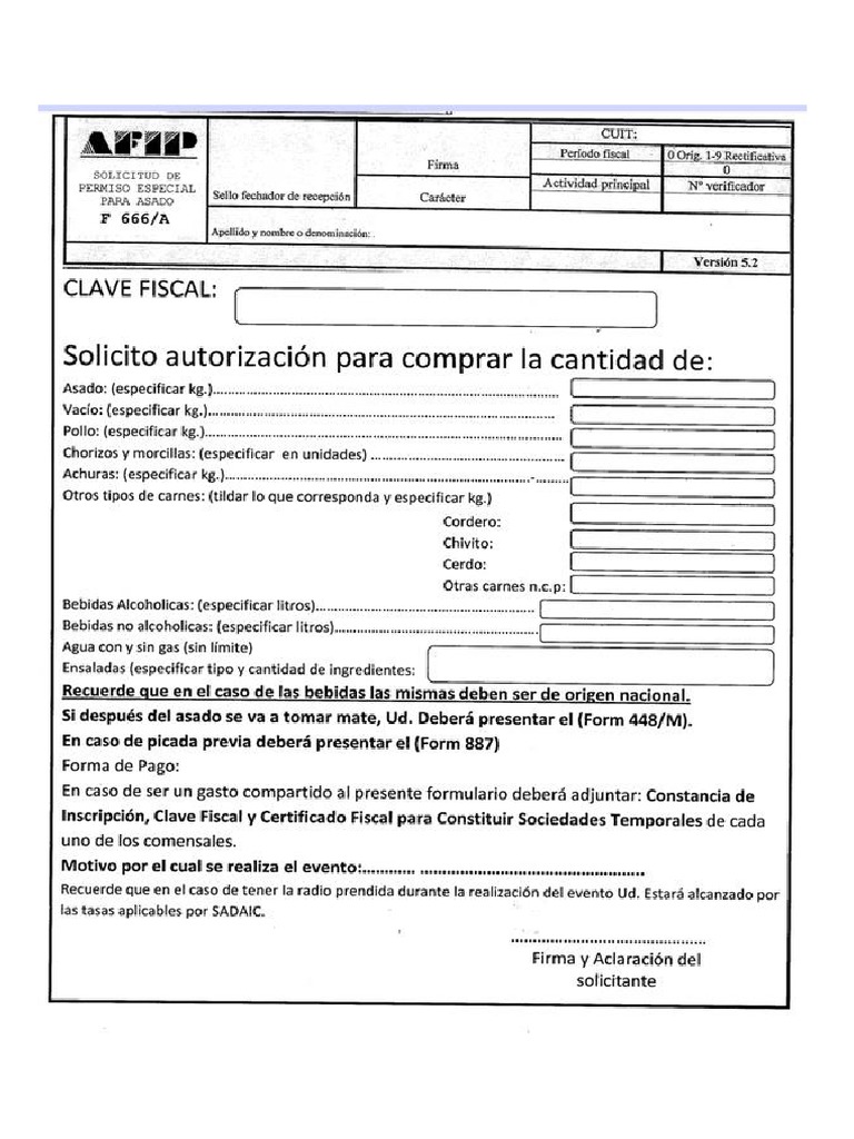 Formulario Afip Asado | PDF