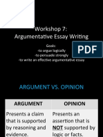 Workshop 7: Argumentative Essay Writing