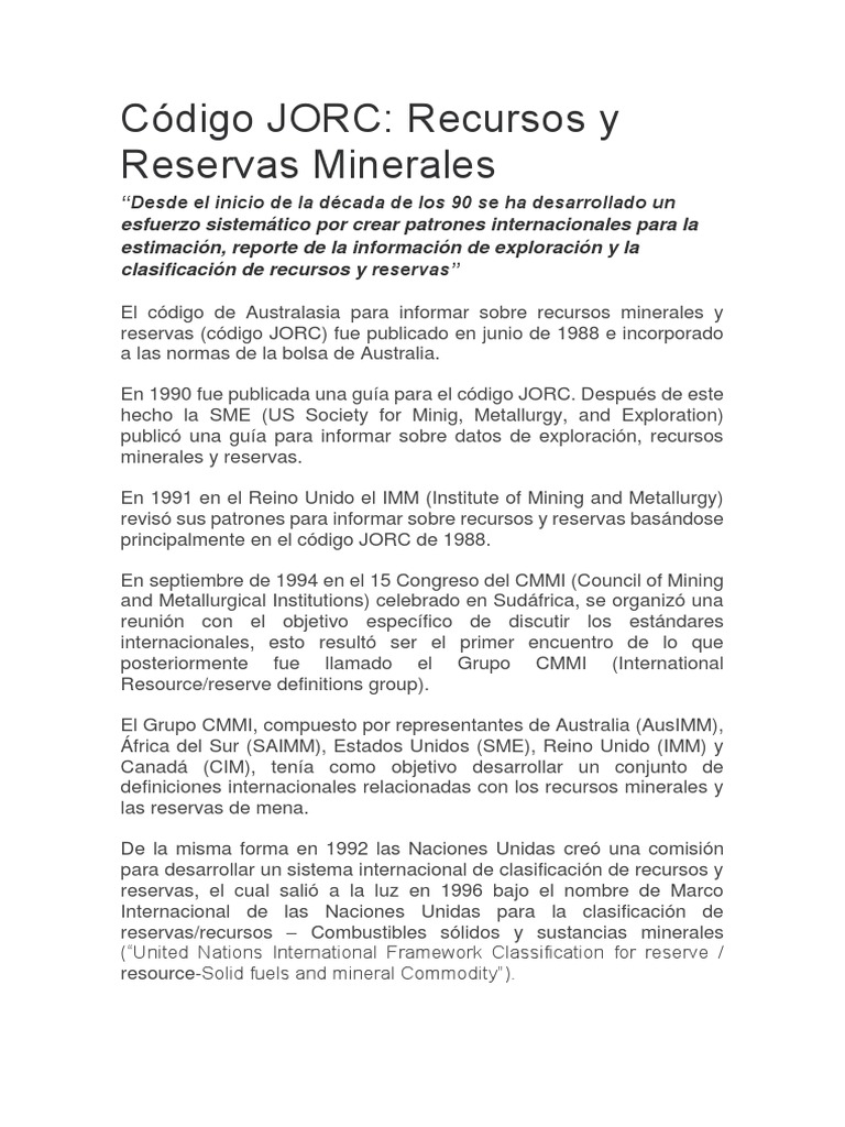 Código JORC | PDF | Minería | Geología