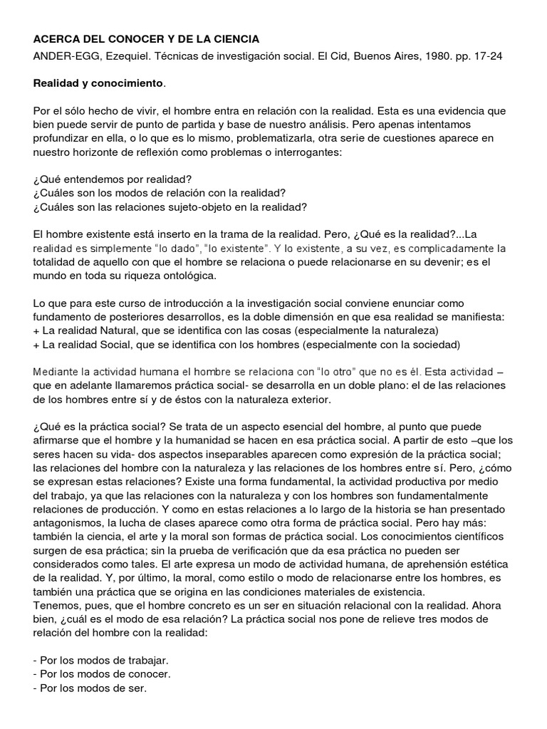 Ciencia y realidad en la práctica social | PDF | Conocimiento | Realidad