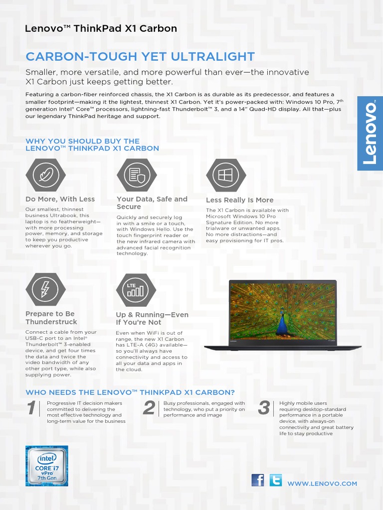 ThinkPad X1 Carbon 5th Gen Datasheet en  PDF  Solid State Drive  Lenovo