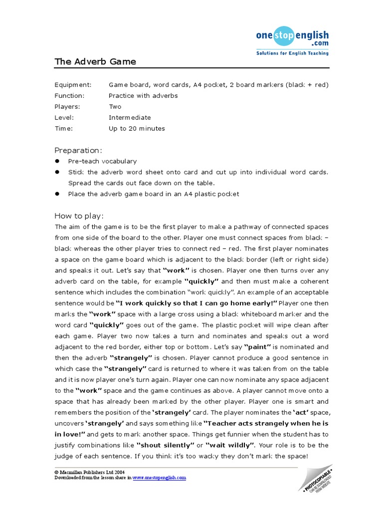 Adverb Notes PDF | PDF | Games & Activities