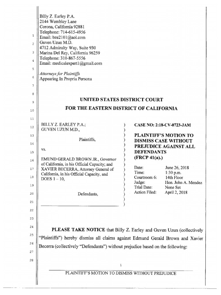 Plaintiff's Motion To Dismiss Complaint Pursuant To FRCP 41 (A) PDF