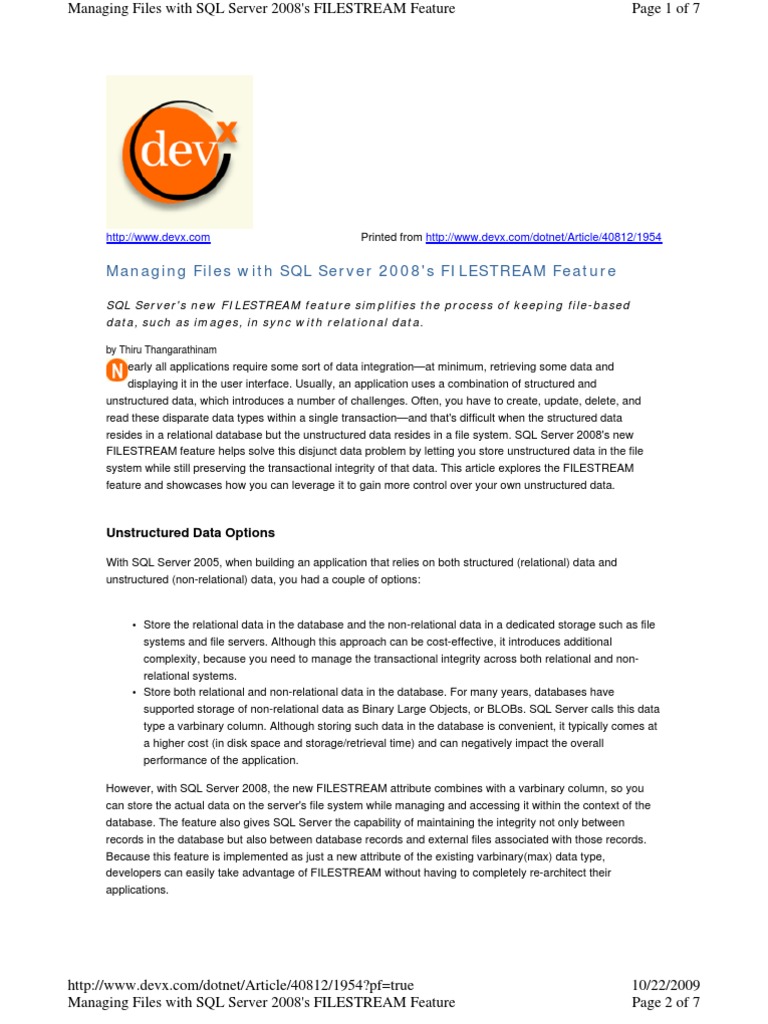 File Stream Data in SQL Server 2008 Example | PDF | Microsoft Sql ...