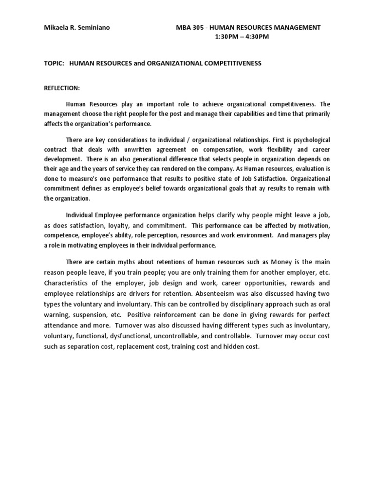 Reflection - HR For Managers MBA 305 | PDF | Human Resource Management ...